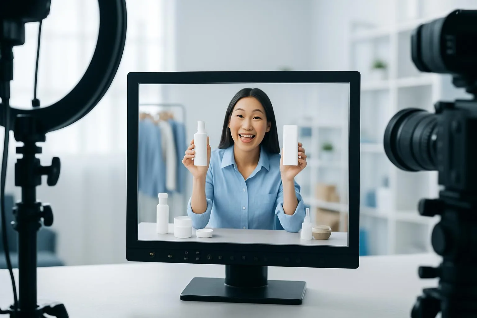 A supplier watching a seller broadcast their product live