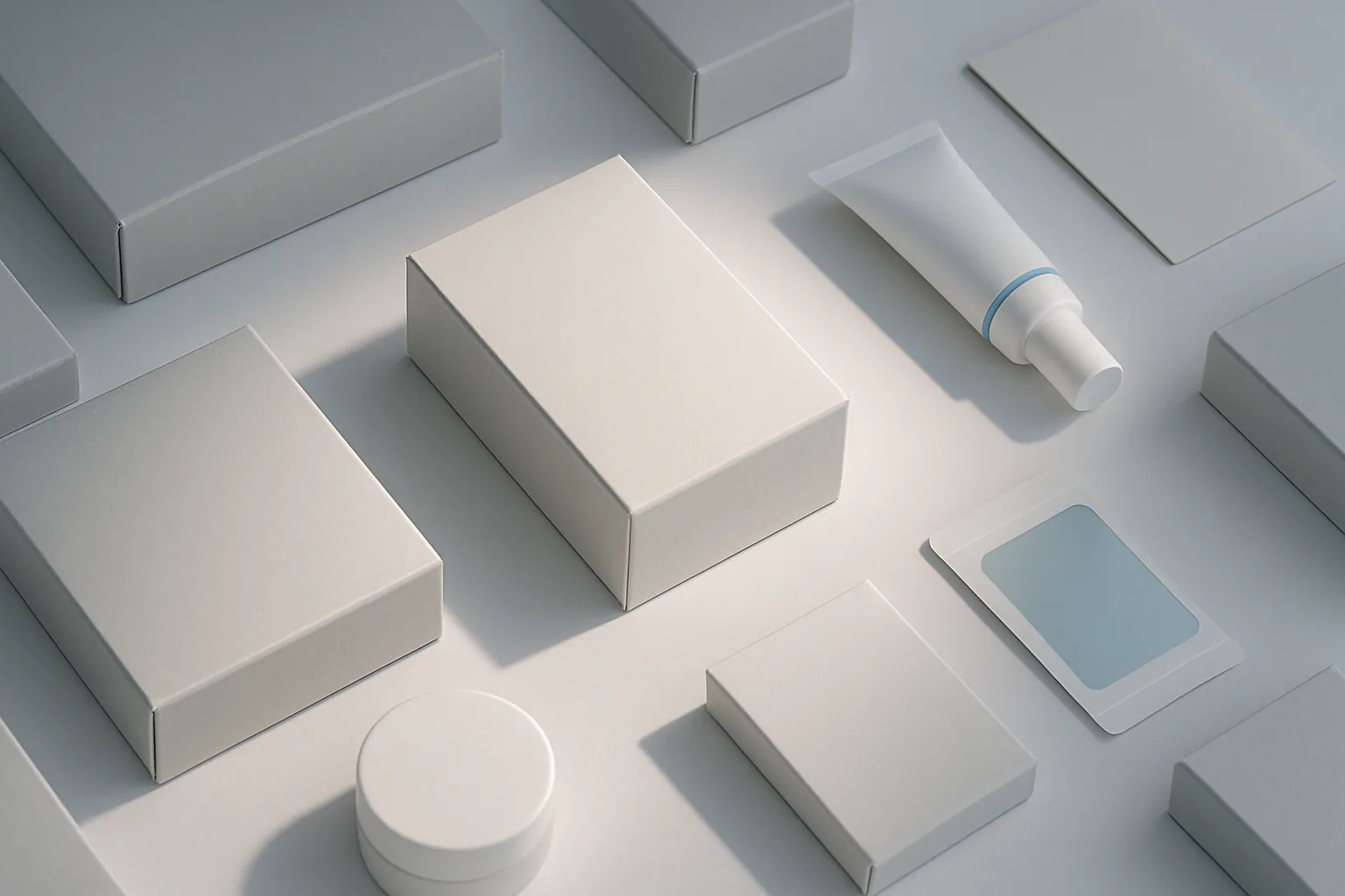 One product box highlighted among neatly arranged boxes, as if recommended